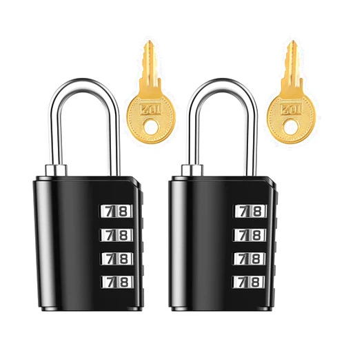 KeeKit Combination Lock, 4 Digit Combination Padlock with Keys, Resettable Waterproof Gate Lock for Locker, Gym, Fence, Case, School & Employee Locker, Toolbox – 2 Pack, Black