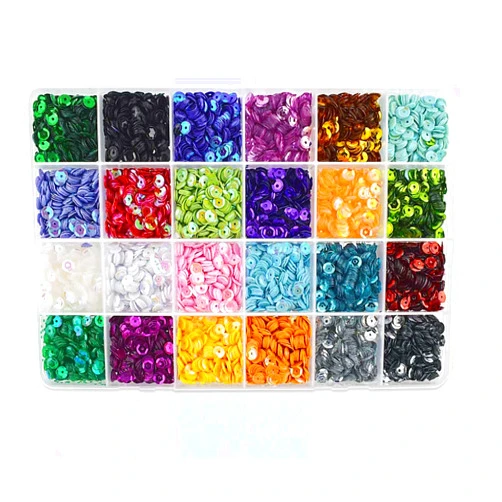 TKYPZY 21600 Pcs Loose Sequins Bulk 5MM Rainbow Round Embroidery Sequins Cup for Craft DIY Mixed Colors Crafts Sequin with Holes for Sewing Iridescent Sequins and Spangles for Nails Arts (24 Colors)