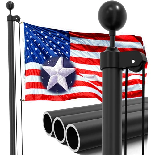 IIOPE 30FT Black Heavy Duty Flag Pole,11-Gauge Aluminum,Extra Thick Residential in Ground Flag Poles Complete Kit -Embroidered Stars USA Flag, Includes All Hardware Needed to Fly Two Flags