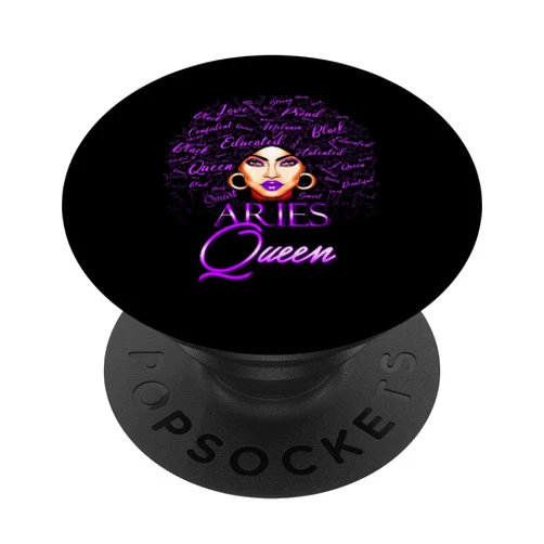 Lush BLM Aries Girl Womens Purple Afro Queen Black Zodiac Birthday PopSockets Swappable PopGrip