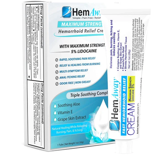 HEMAWAY LLC. HemAway Hemorrhoid Relief Cream, Patented hemorrhoid Cream with 5% Lidocaine