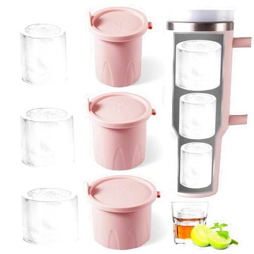 TPPICK 3Pcs Ice Cube Tray for Stanley Ice Mold Tumbler 30&40 Oz, Silicone Ice Mold with Lid & for Freezer Cocktails, Whiskey, Drinks, Coffee, Easy Fill and Release Ice Maker