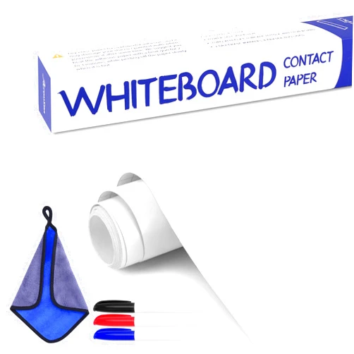 AcrossSea White Dry Erase Paper Roll - 17.3” x 96” (8 Feet) - 3 Dry Erase Markers Included - Adhesive Whiteboard Wallpaper Decal - White Board Sticker Roll for Refrigerator, Desk, Office