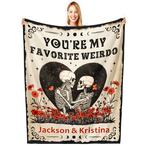 FANICE EOS Gifts for Boyfriend Girlfriend, Custom Blanket with Name, Anniversary Blanket Gifts for Him Her, Customized Couple Gift for Husband Wife Personalized I Love You Valentines Birthday Skull Throw Blanket