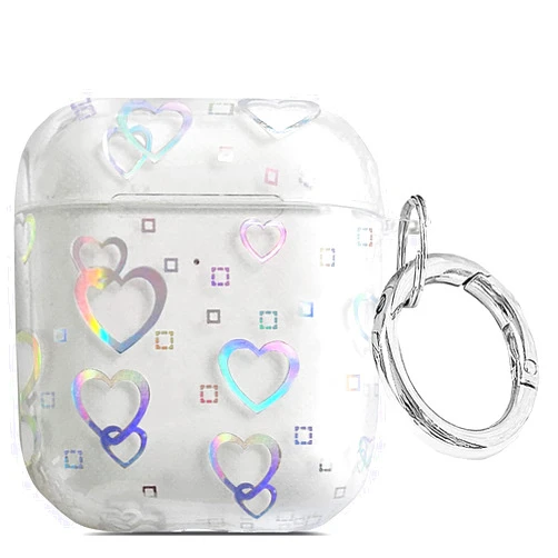 J.west Case Compatiable with Airpods Case Clear Laser Glitter Heart Pattern Fashion Flexible Soft Durable Slim Shockproof Case with Keychain for Case Compatiable with Airpods 2 &1 for Women Girls