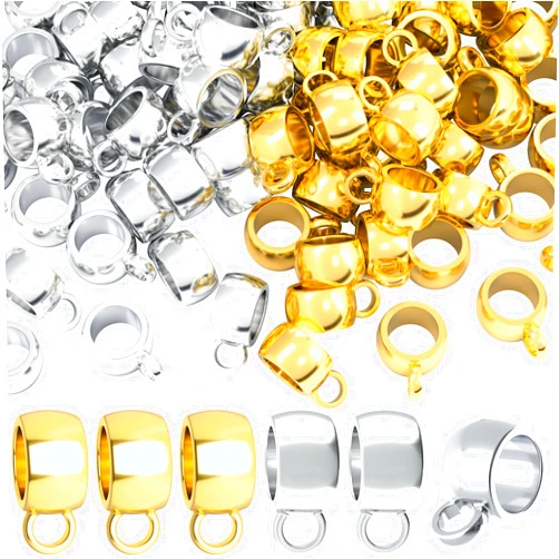 Joez Wonderful 100Pcs Links Bail Beads, Hypoallergenic Alloy Column Spacer Beads, Connector Tube Charm for Jewelry Making DIY Bracelet Necklace Craft Accessories (Gold, Silver)