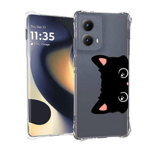 Ftonglogy for Motorola Moto Edge 2024 5G Case: Clear Cute Flowers Floral Design for Girls Women Slim Soft TPU Bumper Shockproof Silicone Cell Phone Cover (Fun Cat)