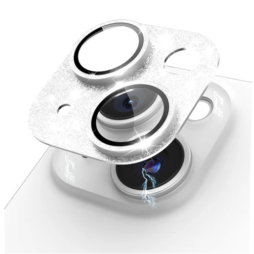 Kanosan Compatible for iPhone 15 Plus/iPhone 15 Camera Lens Protector GL-Plus Aluminium Alloy Ring 9H Tempered Glass Screen Camera Cover GL-Silver