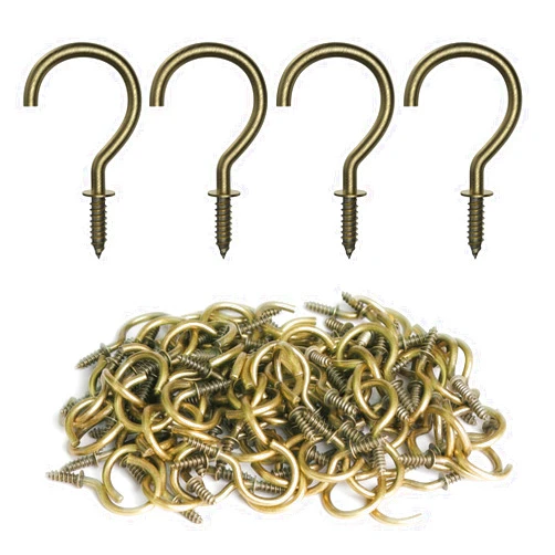 RELBRO 100 Pcs Screw Hooks, 1 Inch Metal Cup Hooks Screw in Mug Hooks Heavy Duty Screw Wood Wall Ceiling Hooks Plant Hooks Indoor Outdoor for Utensils Crafts Baskets Lights Wreaths - Bronze