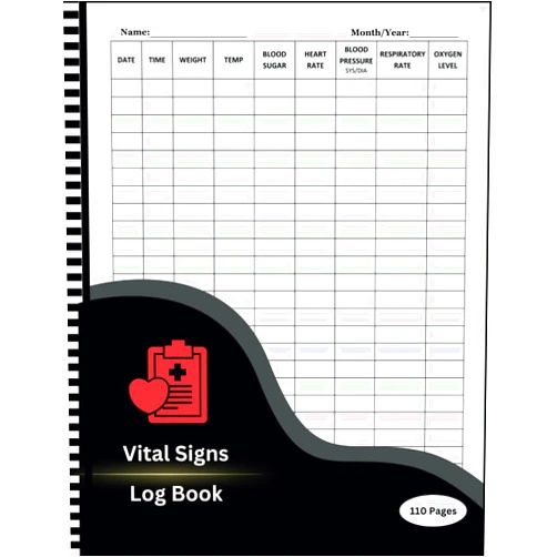 By P.M Son Medical Entries (Author) Vital Signs Log Book: Daily personal Health Monitoring Journal and Medical Records Notebook for Track Weight , Temperature , Blood Sugar , Heart rate ... rate , oxygen Level , Black Background
