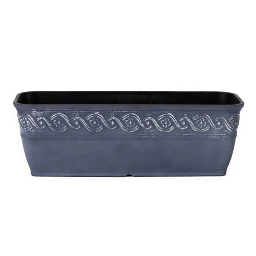 Classic Home & Garden Classic Home and Garden Corinthian Rectangular Planter Box w/Drain Plug - Small Succulent Pots - Shallow Trough Planter for Indoor/Outdoor (10” Storm Gray, Pack of 1)