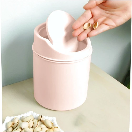 EVANUUI Mini Trash Can, Desktop Trash Can, Desktop Trash Can with Lid, Tiny Trash Can with Top, Plastic Mini Wastebasket Trash Can with Swing Lid for Home Office (Pink)