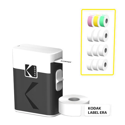 KODAK Label ERA Label Maker Machine Bundle, White (1 Roll Sticker Label + 12 Rolls Set)