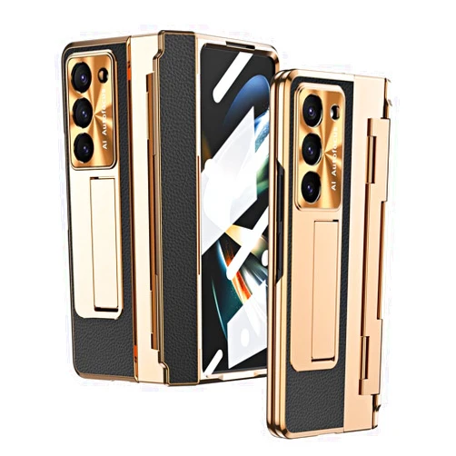 ZORSOME for Samsung Galaxy Z Fold 6 5G Hinged Stand Case for Girls Women,Luxury Leather Full Protecive Shockproof PC Case Cover for Galaxy Z Fold 6 5G [Wireless Charging][Screen Protector] (Black)
