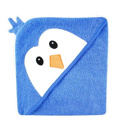 Luvable Friends Unisex Baby Cotton Animal Face Hooded Towel, Blue Penguin, One Size