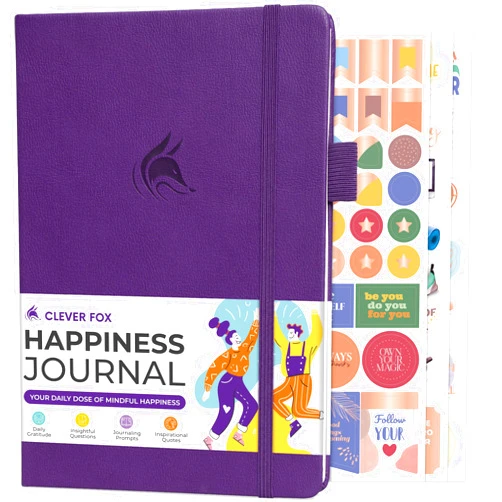 Clever Fox Happiness Notebook – Daily Positivity Journal for Women with Prompts & Positive Quotes – Affirmation & Self Esteem Gifts (Purple)