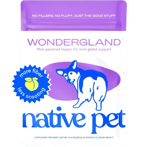 Native Pet WonderGland - Dog Anal Gland Treatment Using Fiber for Dogs - Prevents Scooting for Dogs Anal Gland Supplement Including Dog Gut Health Probiotics for Anal Gland Support - 60 Scoops