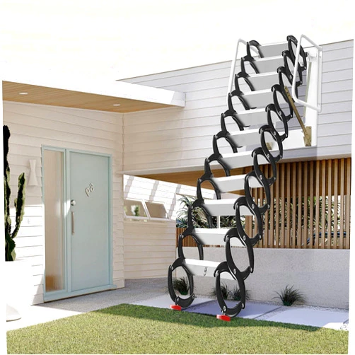 PXVWA 10FT 12 Step Folding Attic Stairs, 660LBS Attic Ladder Pull Down System, Al-Mg Alloy Wall Mounted Folding Stairs, Black Alloy Adjustable Telescoping Ladder