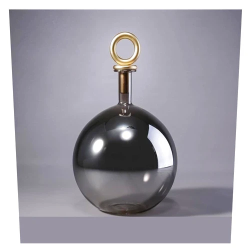 MYOYUE Creative Round Ball Small Mouth Large Belly Transparent Glass Vase Metal Copper Lid Design Hydroponic Flower Arrangement Ware Vase (Size : Nickel Plated Color M)