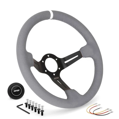 DND Performance Interior's Full Color Alcantara Race Wheel / 350mm Diameter and 75mm Depth / 6x70mm Bolt Pattern/Alcantara Racing Steering Wheel with Horn Button Included (Gray)