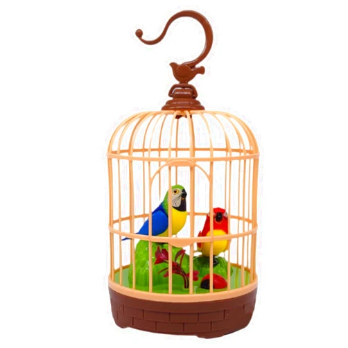 BEAHING Singing Moving Lifelike Bird Toy, Voice-Activated with Light in Cage for Room Desk Kids