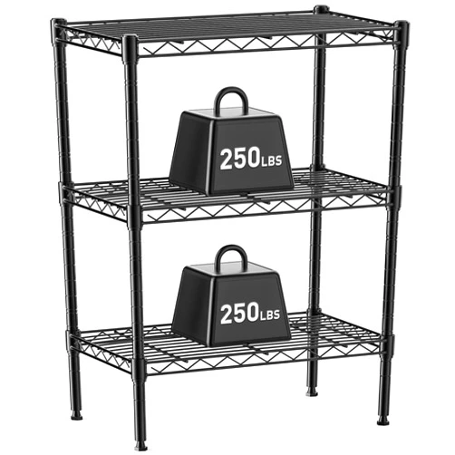 DUMOS 3 Tier Metal Wire Rack Shelf Heavy Duty Standing Shelves Adjustable Steel Closet Shelving Unit Organizers and Storage for Kitchen Bathroom Pantry Office, 13.78