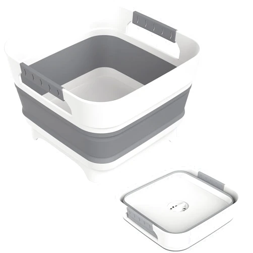 MontNorth 2.4 Gal Collapsbile Wash Basin with Drian Plug,9L Dish Pan for Soaking Baby Bottles,Portable Sink, Multiuse Foldable Bucket,Ice Beverage Tubs for Camping, Vegetable Washing, RV (Gray)