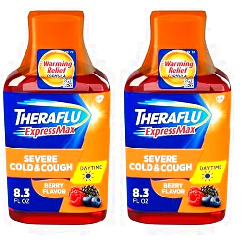 Theraflu ExpressMax Daytime for Relief from Severe Cold and Cough, Berry Flavor Syrup, 8.3 Ounce Bottle (Pack of 2)