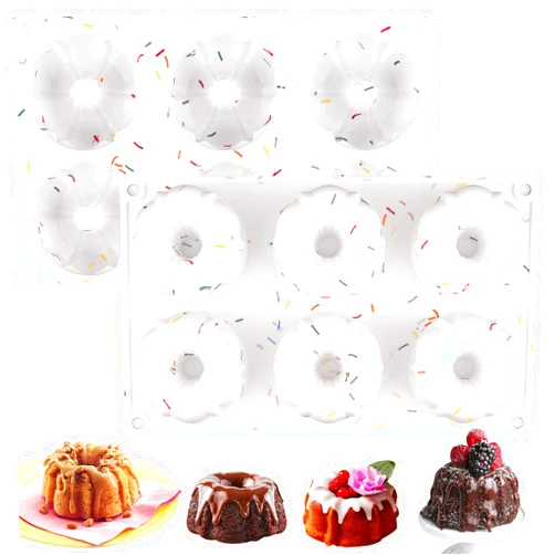 HUAKENER 2 Pcs Mini Bundt Cake Pan, 6-Cavity Fluted Tube Cake Pan, Non-stick Silicone Baking Mold for Cupcakes, Donuts, Muffins, Cornbread, Brownies, Jellies