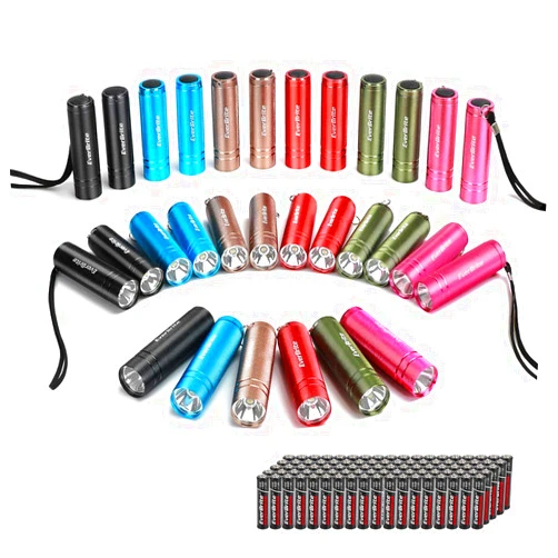 EverBrite 30-Pack Mini Flashlight Set, Aluminum LED Handheld Torches with Lanyard, Assorted Colors, Batteries Included for Party Favors, Night Reading, Camping, Power Outage, Gift to Christmas