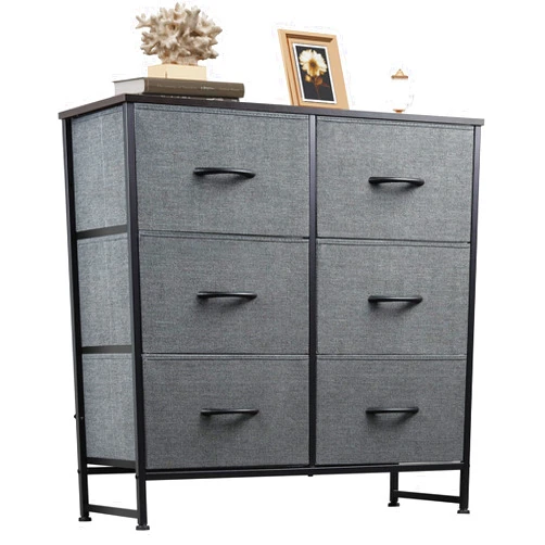 WLIVE Fabric Dresser for Bedroom, 6 Drawer Double Dresser, Storage Tower with Fabric Bins, Chest of Drawers for Closet, Living Room, Hallway, Dark Grey
