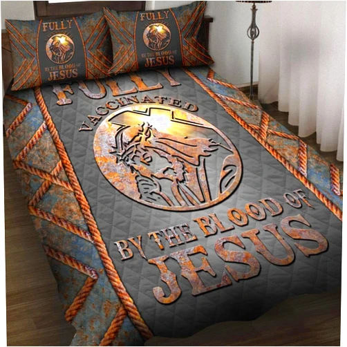 Ozonthu Fully Vaccinated by The Blood of Jesus Quilt Bedding Set with Pillow Jesus Gift Christian Gift Personalized Name Quilt Blanket & Pillowcases, King Queen Double Twin Throw Full Size Bedspread
