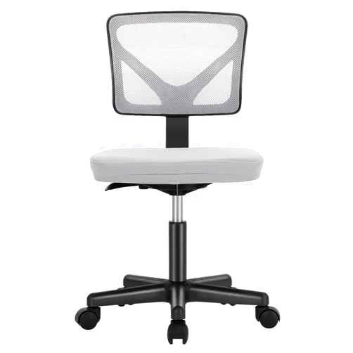 Sweetcrispy Armless Desk Chairs, Ergonomic Low Back Computer Chair No Arms, Adjustable Rolling Mesh Task Work Swivel Chairs with Wheels Work Vanity Chair for Small Spaces Home Bedroom Study, Grey