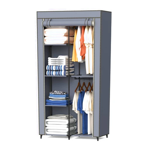 HODYANN Portable Closet, Wardrobe Closet with 6 Storage Shelves and 2 Hanging Rods, Non-Woven Fabric Cover, 34.6 x 17.7 x 66.1 Inches Closet Organizer for Bedroom, Gray