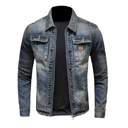 CJQJPNZ Jackets For Men Vintage Streetwear Motorcycle Multi-Pockets Denim Jacket Casaco Moto Masculino
