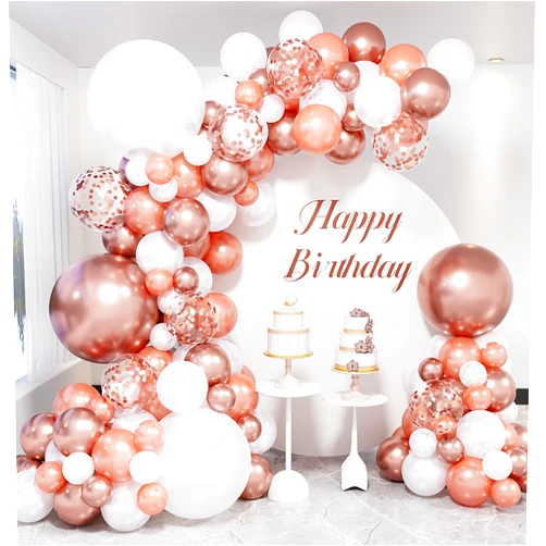 Haolongfa Rose Gold Balloon Garland Arch Kit,134pcs Rose Gold White Latex Balloons 18/12/10/5 Inch,Rose Gold Confetti Balloons for Birthday Woman Girls Bachelorette Baby Shower Wedding