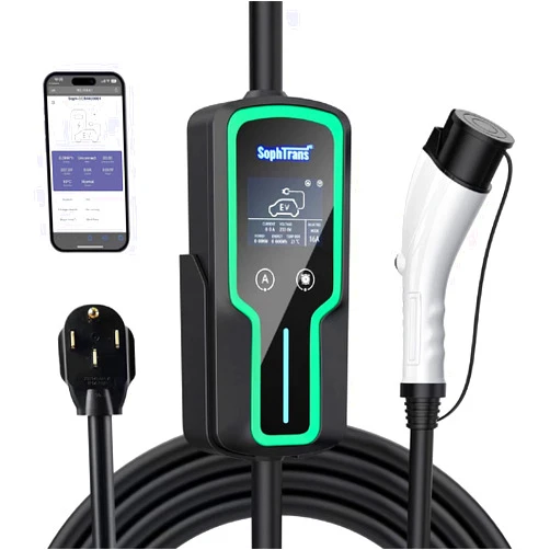 SOPHTRANS Level 2 EV Charger,10 to 40 Amp with J1772 NEMA 14-50 Thick Cable (8AWG), Wall Mounted & Portable Electric Car Charger with WiFi (100-240V,25ft) (Black)