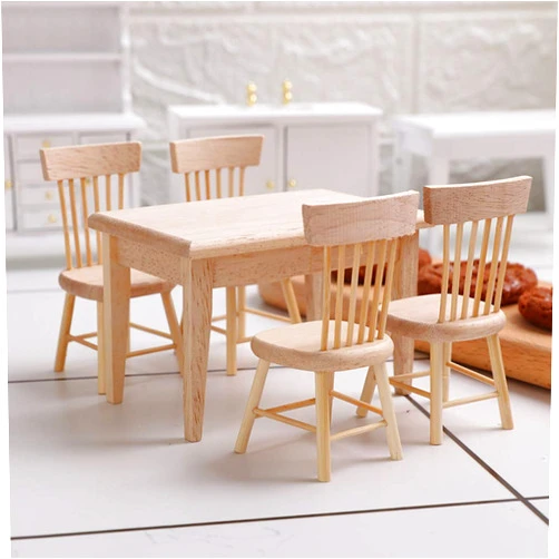 Z MAYABBO Wooden Dollhouse Furniture of Table & Chair, Miniature Dollhouse Accessories of Dining Room Accessory - 1/12 Scale