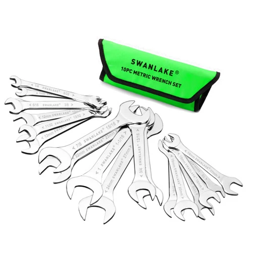 SWANLAKE GARDEN TOOLS SWANLAKE 19Pcs Super-Thin Open End Wrench Set with Rolling Pouch, CR-V Steel SAE & Metric, 1/4