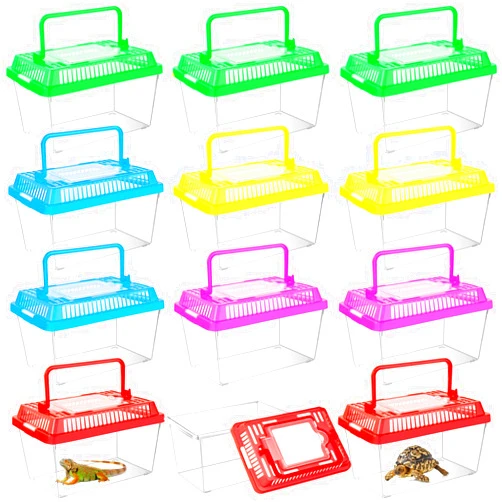 ONLYFU 12Pcs Plastic Reptile Terrariums Carrier Cage Tarantula Enclosure Snake Breeding Box Hatching Container Transparent Fish Tank Turtle Aquarium with Random Color Lid for Spider, XS(5.1” x 3.5” x 3.5”