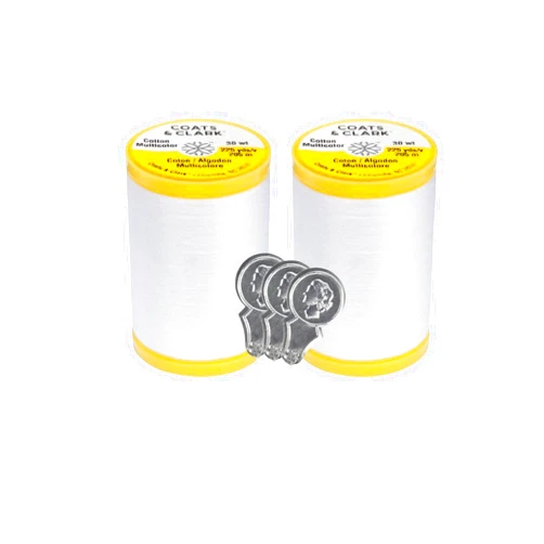 Bella's Crafts Coats & Clark Cotton All Purpose Sewing Thread 100% Mercerized Cotton 225 Yards Each Spool S970 2 Pack Bundle with 3 Bella's Crafts Needle Threaders (White)