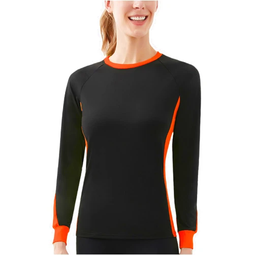T-Acre Women's 2-Tone Side Blocked Long Sleeve Crew Neck Slim Fit Active Stretch Shirt
