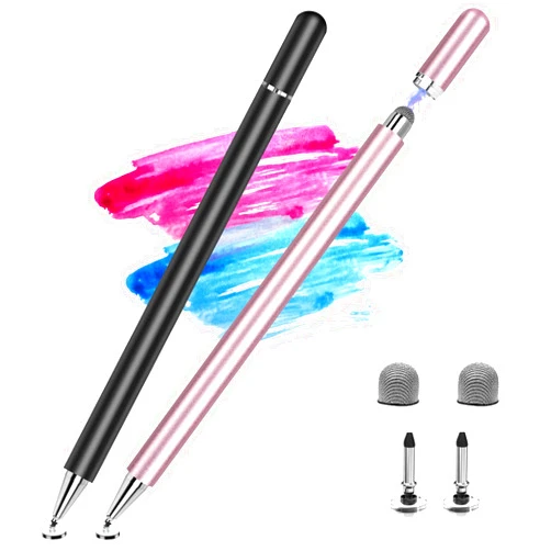 LIBERRWAY Stylus Pen for iPad, LIBERRWAY 2 Pack Disc & Fiber Stylus Pens 2 in 1 for Touch Screens, Capacitive Stylus with Magnetic Cap, Compatible with iPad iPhone Pro Android Chromebook (Black & Rosegold)