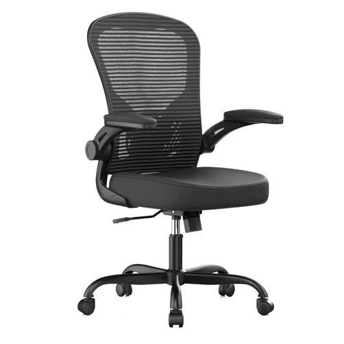 Synorla Office Chair, Ergonomic Desk Chairs 330LBS Capacity High Back Mesh Computer Chair with Flip-up Armrests, Comfy Work Chair with Adjustable Lumbar Support, Rolling Swivel Executive Task Chair Black