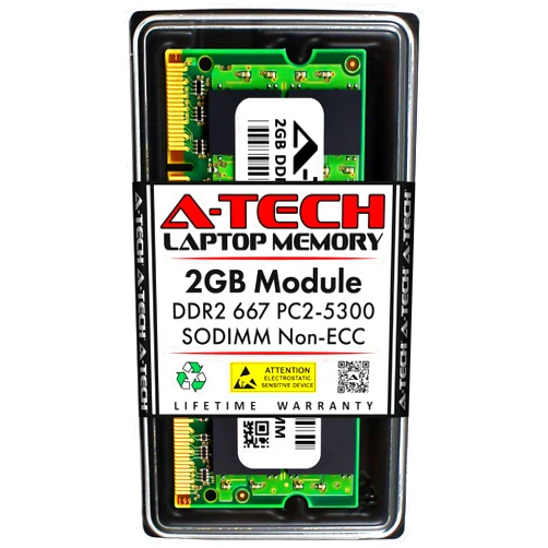 A-Tech 2GB DDR2 667MHz SODIMM PC2-5300 1.8V CL5 200-Pin Non-ECC Unbuffered Laptop RAM Memory Upgrade Module