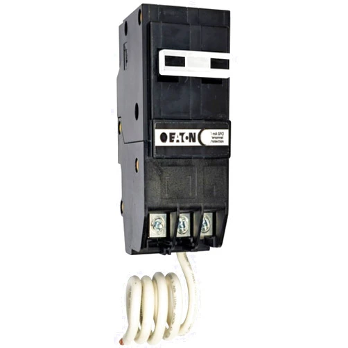 Eaton BRN250GF BR GFCI Circuit Breaker, Ground Fault, Pigtail Neutral, 50 A, 10 KAIC, Two-Pole, 120/240 V, Black