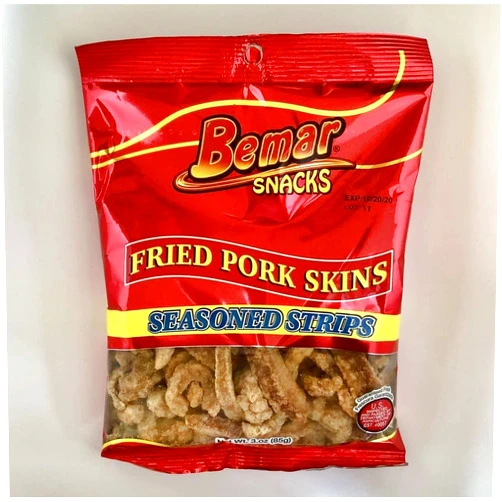 RCP PRODUCTS Bemar Snacks Fried Pork Skins Seasoned Strips 3 bags/3oz per bag