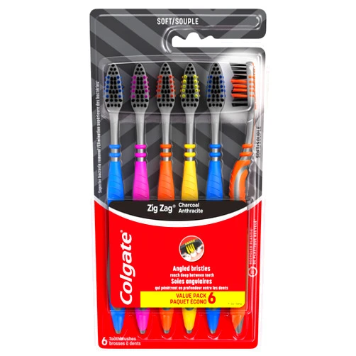 Colgate Zig Zag Charcoal Toothbrush, Adult Soft Toothbrushes, 6 Pack
