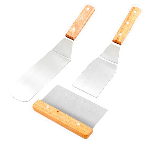 MYL Fitness 3pc Spatula Set – Metal Spatula Perforated Set for Blackstone and Camping Chef - Griddle Accessories Kit for Indoor Cooking & Outdoor BBQ