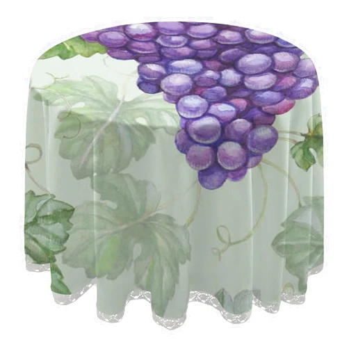 Tangkunup Round Tablecloth with Lace - Washable Circle Tablecloth for Dining Table, Tear Resistant Grape Table Cloth 60 Inch